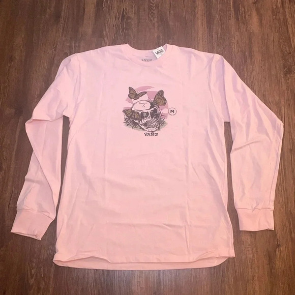 Vans Pink Skull Skutterfly T-Shirt LS Medium NWT - Picture 1 of 7